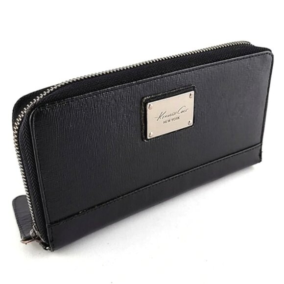 Kenneth Cole Black Zip  Around Continental Faux Textured Leather Wallet - Picture 1 of 15